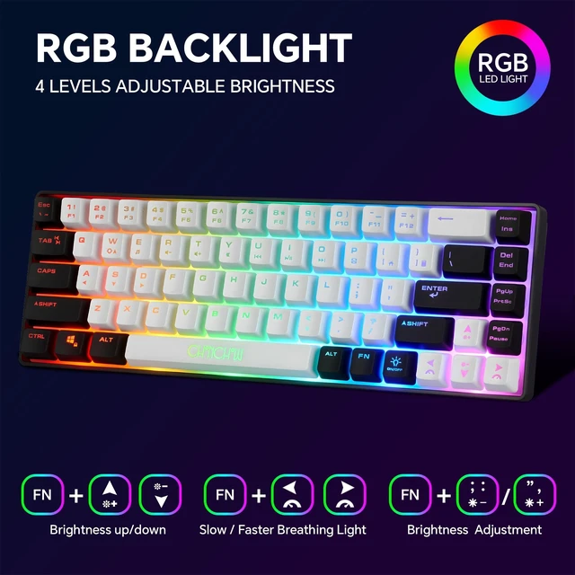 Alt view image 2 of 5 - 60% Wireless Gaming Keyboard and Mouse Combo, RGB Backlit Rechargeable