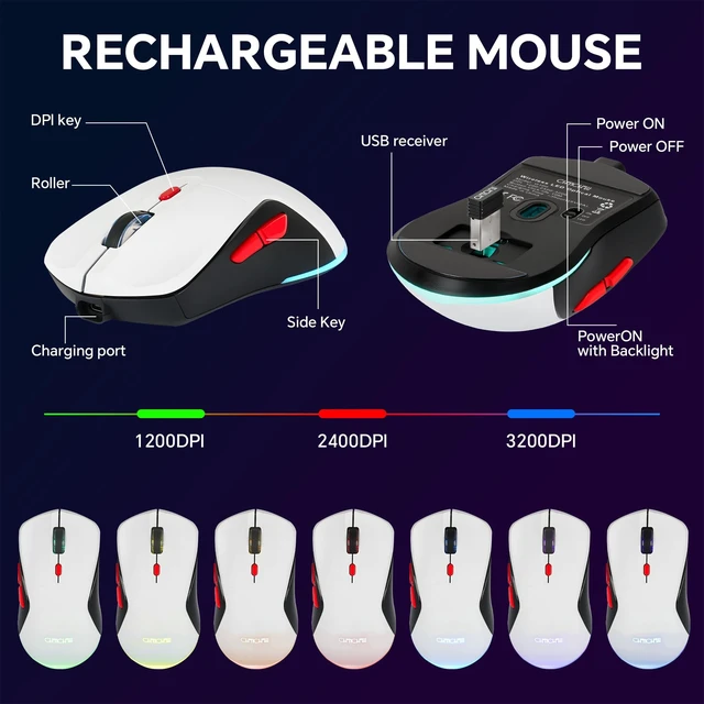 Alt view image 3 of 5 - 60% Wireless Gaming Keyboard and Mouse Combo, RGB Backlit Rechargeable