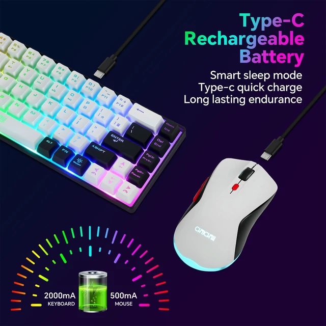 Alt view image 5 of 5 - 60% Wireless Gaming Keyboard and Mouse Combo, RGB Backlit Rechargeable