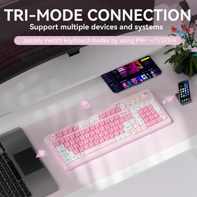 Alt view image 3 of 5 - Aula F3099 Wireless Gaming Computer Keyboard with Number Pad & Knob