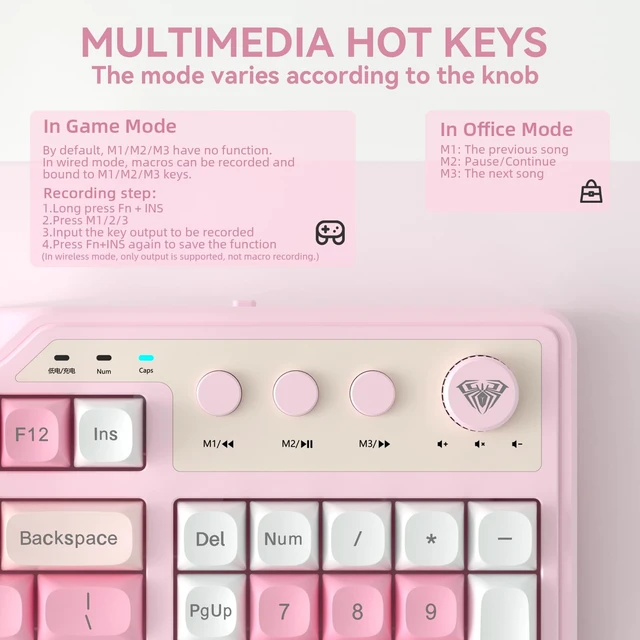 Alt view image 4 of 5 - Aula F3099 Wireless Gaming Computer Keyboard with Number Pad & Knob