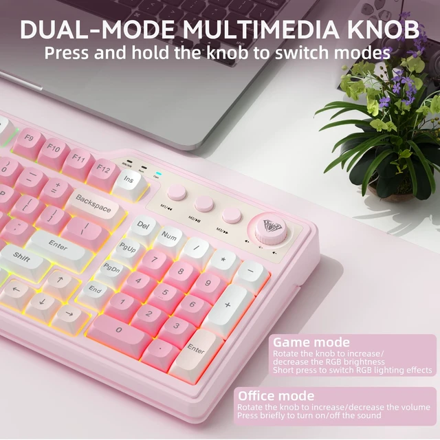 Alt view image 5 of 5 - Aula F3099 Wireless Gaming Computer Keyboard with Number Pad & Knob