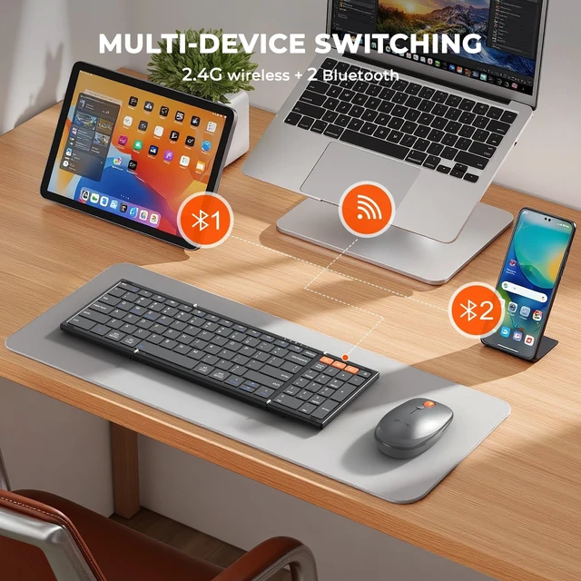 Alt view image 2 of 5 - MEETION Foldable Keyboard and Mouse, 2.4GHz/Bluetooth Portable Set