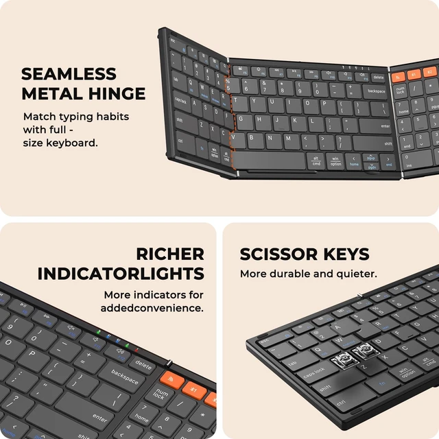 Alt view image 5 of 5 - MEETION Foldable Keyboard and Mouse, 2.4GHz/Bluetooth Portable Set