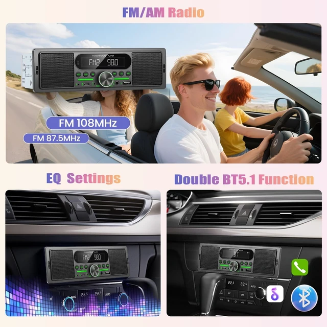 Alt view image 2 of 5 - Single Din Car Stereo with Bluetooth 5.1 AM/FM, Built-in Dual Speakers