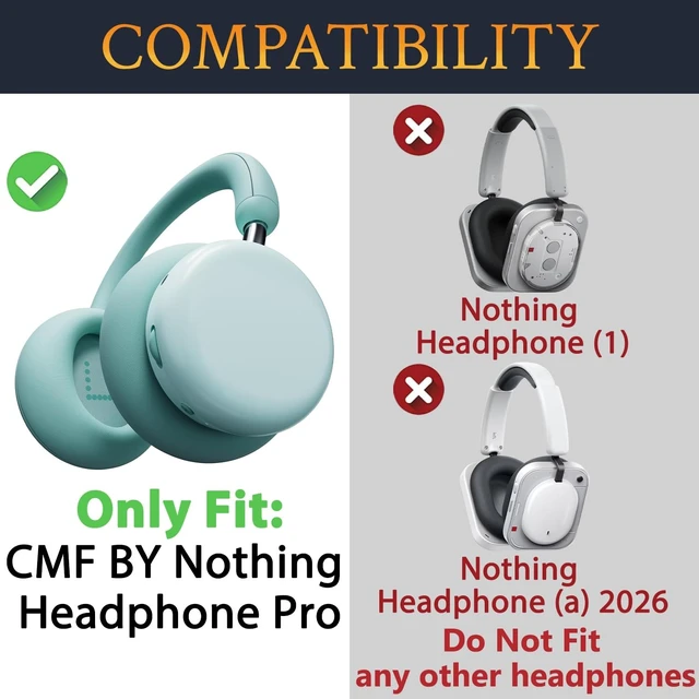 Alt view image 2 of 5 - SOULWIT Earpads for CMF by Nothing Headphone Pro ANC Wireless Headphones, Replacement Ear Pads Cushions with Soft Protein Leather and High-Density Memory Foam - Light Green