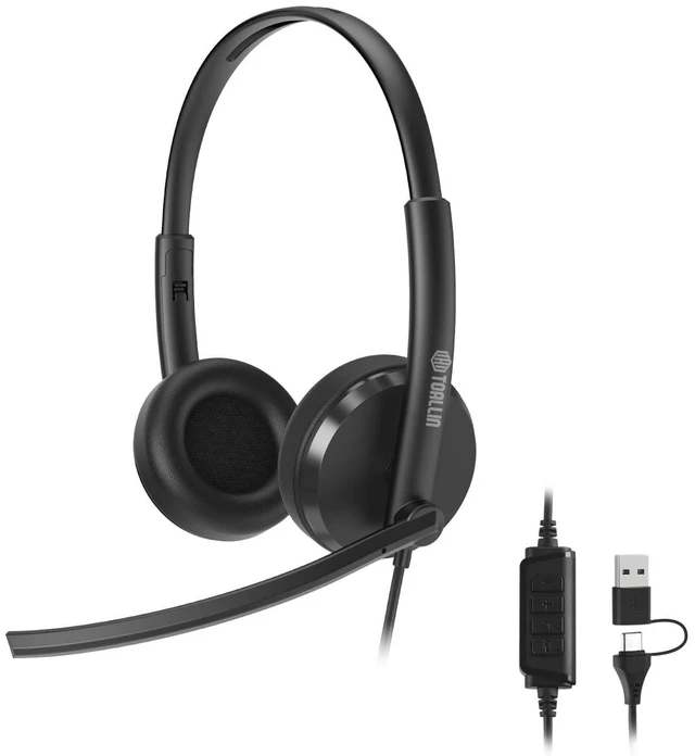 Main image of TOALLIN Wired Headset with Noise Canceling Mics, USB Stereo Headphones