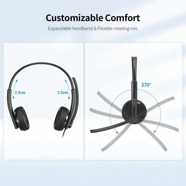 Alt view image 5 of 5 - TOALLIN Wired Headset with Noise Canceling Mics, USB Stereo Headphones
