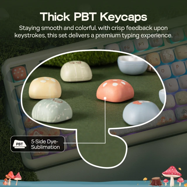 Alt view image 5 of 5 - KiiBoom Keycap Set - Little Shroom Pack, MOG Profile, 5-Side Dye-sub PBT