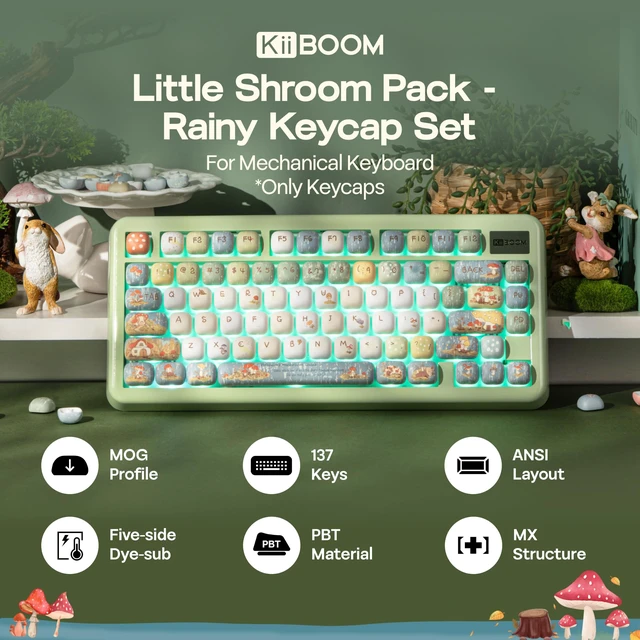 Alt view image 2 of 5 - KiiBoom Keycap Set - Little Shroom Pack, MOG Profile, 5-Side Dye-sub PBT