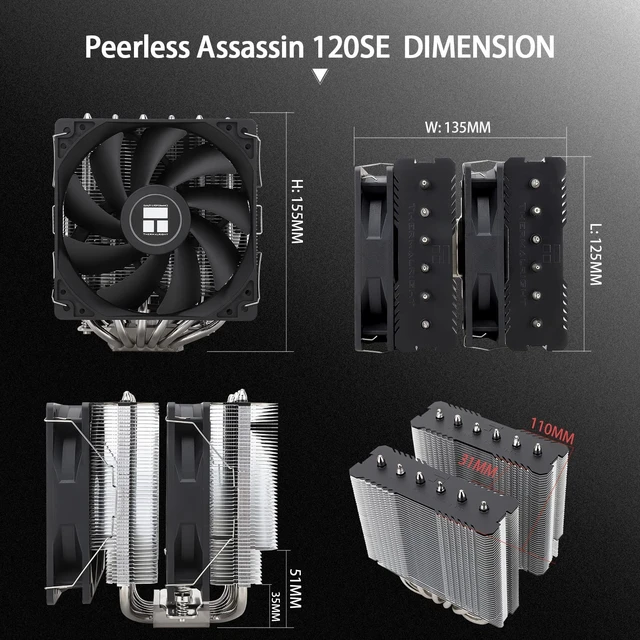 Alt view image 3 of 5 - Thermalright TR Peerless Assassin 120 SE CPU Cooler, 6 Heat Pipes AGHP Technology, Dual 120mm PWM Fans, 1550RPM Speed, for AMD:AM4 AM5/Intel LGA 1700/1150/1151/1200/1851,PC Cooler