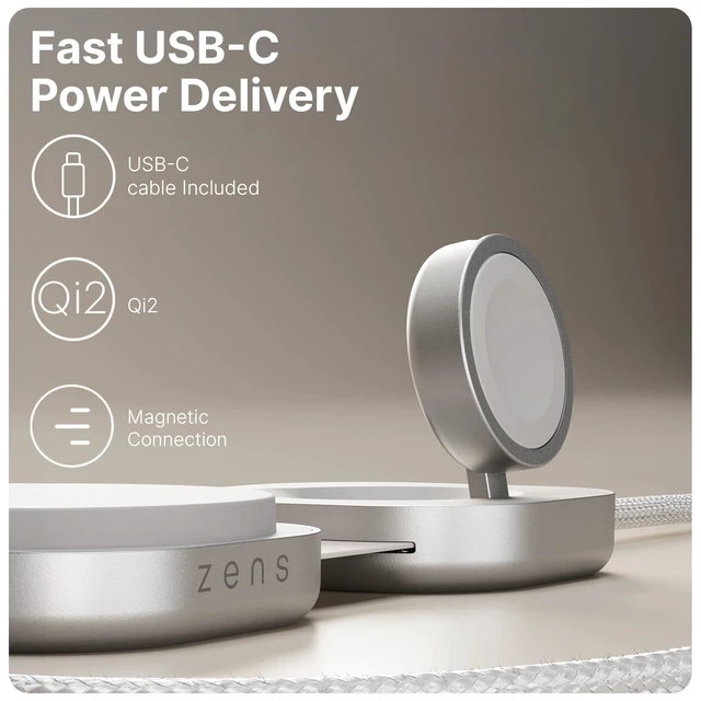 Alt view image 5 of 5 - ZENS MagSafe Charger USB-C Cable with Apple Watch Charger for MacBook and iPhone, Qi2 15W, Requires 65W+ Adapter, Not Included, Cable Pro 3, MFi Certified, 4.9 ft, White