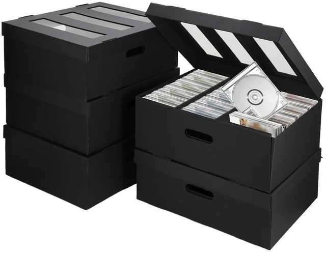 Main image of TIMCORR CD Storage Boxes,5PCS Stackable CD Storage Cases Organizer with Lid,3-Compartment CD Case Holder with Clear Window,Holds 450 Jewel Cases,16.22 x 12.48 x 5.91 inches