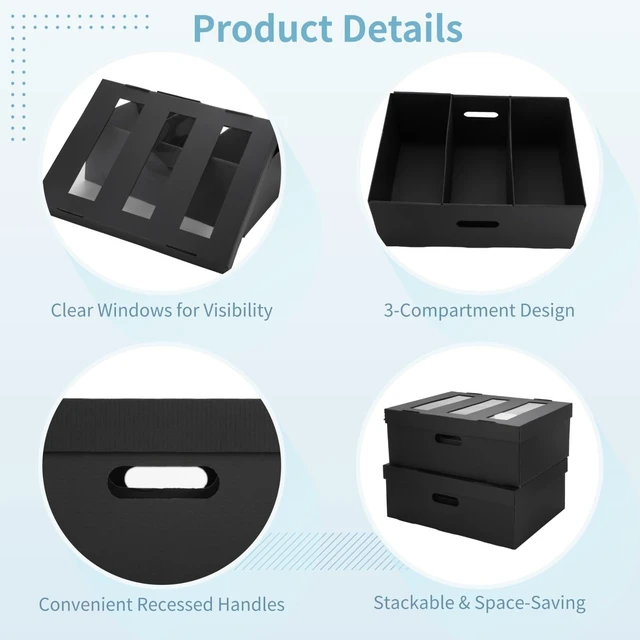 Alt view image 4 of 5 - TIMCORR CD Storage Boxes,5PCS Stackable CD Storage Cases Organizer with Lid,3-Compartment CD Case Holder with Clear Window,Holds 450 Jewel Cases,16.22 x 12.48 x 5.91 inches