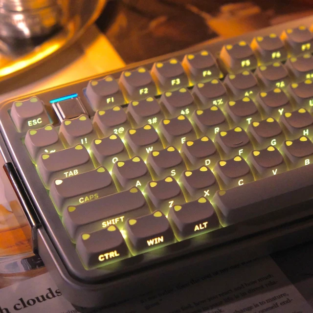 Main image of Side Print Cat Keycaps, MAO Profile PBT Shine Through Keycaps Set, 113 Keys