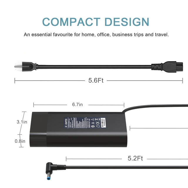Alt view image 2 of 5 - HotTopStar 200W Laptop Charger for HP Victus Gaming15 16 Omen 15 17 Pavilion Gaming 15 16 17 ZBook Fury Create Studio 15 17 G5 G6 G7 G8 G9 G10 TPN-DA10 L00895-003 L00818-850 Power Adapter