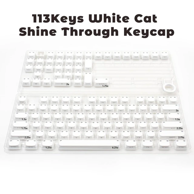 Alt view image 5 of 5 - Side Print Cat Keycaps, MAO Profile PBT Shine Through Keycaps Set, 113 Keys