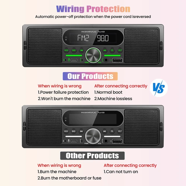Alt view image 4 of 5 - Single Din Car Stereo with Bluetooth 5.1 AM/FM, Built-in Dual Speakers