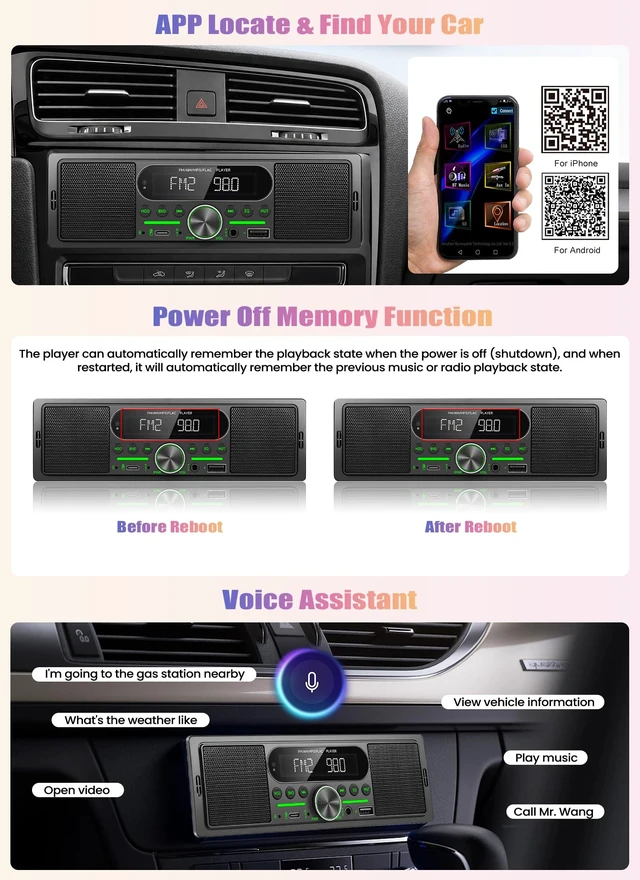 Alt view image 3 of 5 - Single Din Car Stereo with Bluetooth 5.1 AM/FM, Built-in Dual Speakers