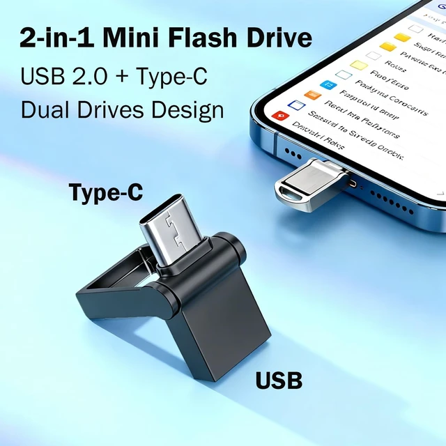 Alt view image 2 of 5 - Mini USB Flash Drive 8GB x 5-Pack, USB C & USB A Dual Drive Memory Stick, Thumb Drive with Rotatable Cover, External Storage USB Drive for iPhone 17/16/15, Android, Computers, iPad and More