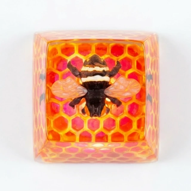 Alt view image 2 of 5 - WEDIWALL Luxury Honeybee Artisan Keycap - Handmade Honeycomb Resin Custom Keycap for Mechanical Keyboards, Backlit Shine-Through Amber Glow, Universal Cherry MX Switch Compatible (ESC Key/F-Row)
