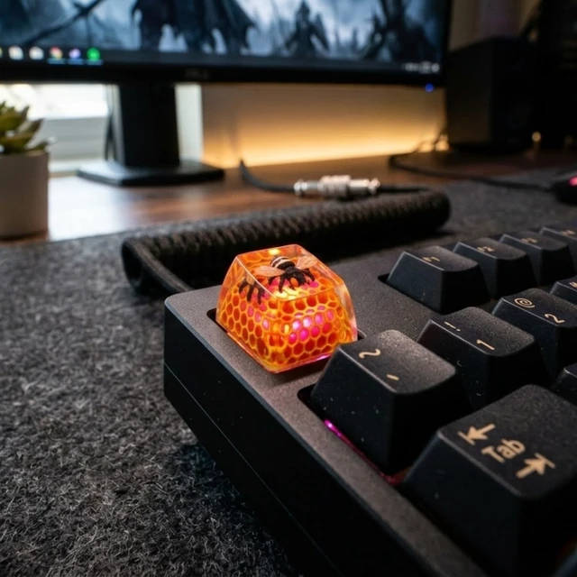 Alt view image 3 of 5 - WEDIWALL Luxury Honeybee Artisan Keycap - Handmade Honeycomb Resin Custom Keycap for Mechanical Keyboards, Backlit Shine-Through Amber Glow, Universal Cherry MX Switch Compatible (ESC Key/F-Row)
