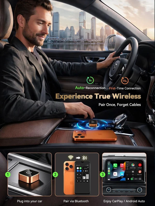 Alt view image 2 of 5 - 2026 Wireless CarPlay Adapter for iPhone & Android Auto Wireless Adapter 2-in-1 Car Play Wireless Adapter Dongle, Plug & Play, Fast Stable LowLatency Auto Reconnect for OEM Wired