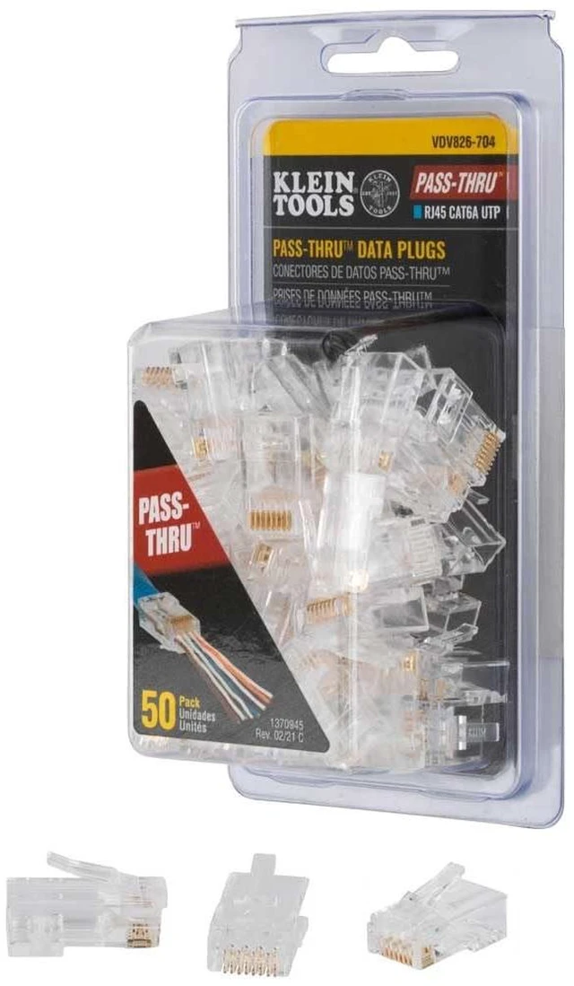 Main image of Klein Tools VDV826-704 Modular Data Plug for CAT6A and Larger Diameter CAT6 Indoor or Outdoor Ethernet Cable, 50 Pack