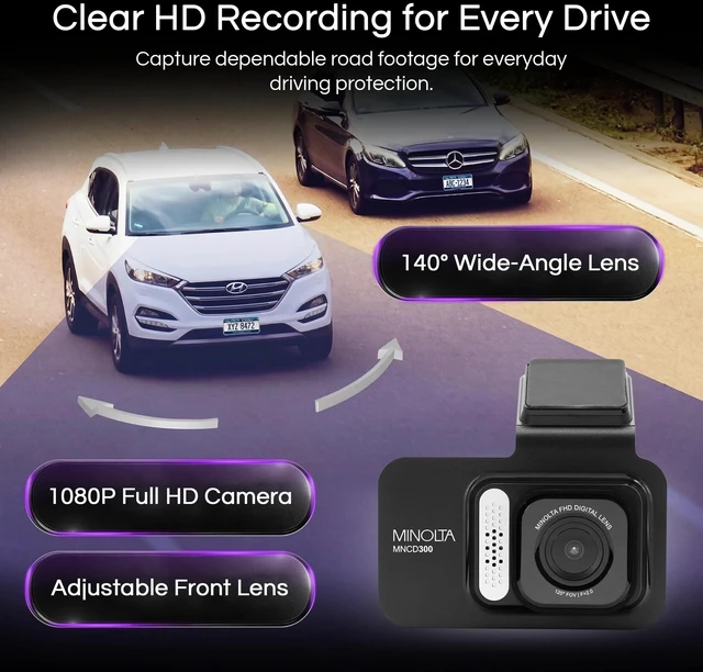 Alt view image 2 of 5 - Minolta 1080P HD Dash Camera, Car Camcorder with Wide Angle View, Loop Recording, Motion Detection, G Sensor, Parking Monitor, 3.0 Inch LCD Screen, Compact Dashboard Mount (Black)