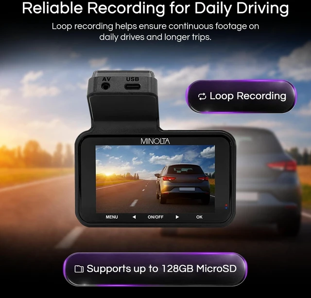 Alt view image 5 of 5 - Minolta 1080P HD Dash Camera, Car Camcorder with Wide Angle View, Loop Recording, Motion Detection, G Sensor, Parking Monitor, 3.0 Inch LCD Screen, Compact Dashboard Mount (Black)