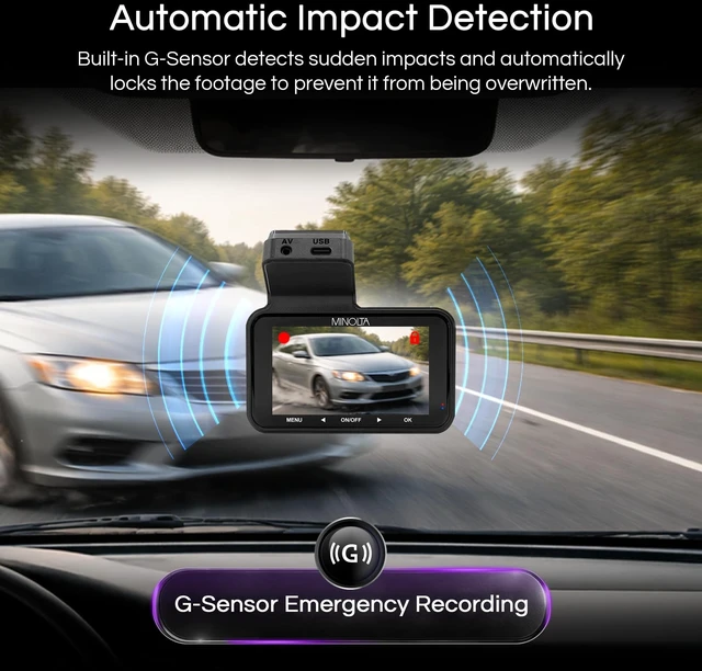 Alt view image 3 of 5 - Minolta 1080P HD Dash Camera, Car Camcorder with Wide Angle View, Loop Recording, Motion Detection, G Sensor, Parking Monitor, 3.0 Inch LCD Screen, Compact Dashboard Mount (Black)