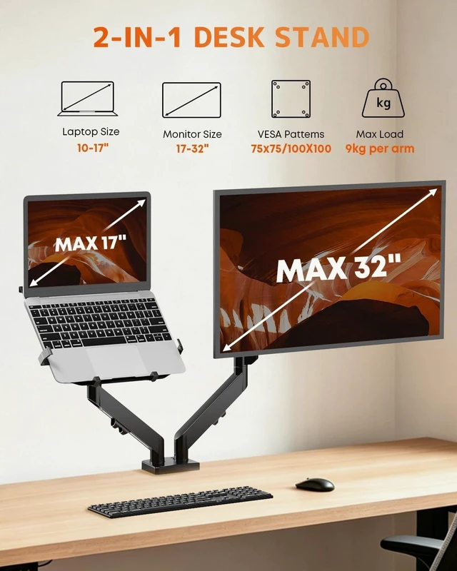 Alt view image 2 of 5 - PUTORSEN Monitor and Laptop Arm for Max 32 Monitor and 17 Laptop