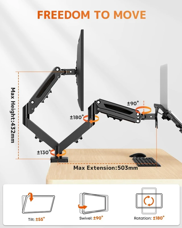 Alt view image 5 of 5 - PUTORSEN Monitor and Laptop Arm for Max 32 Monitor and 17 Laptop