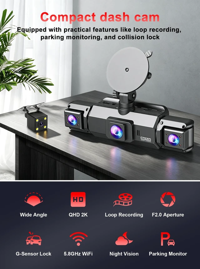 Alt view image 2 of 5 - 4 Channel 360 Dash Cam, 2K Front + 1080P Rear/Left/Right, 5GHz WiFi 20MB/s ^^ Free 64GB SD Card, APP Control, Night vision, 170 Wide Angle, WDRG-Sensor,24H Parking Mode, Loop RecordingSupercapacitor
