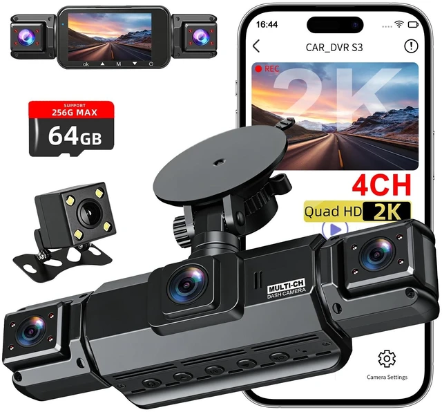 Main image of 4 Channel 360 Dash Cam, 2K Front + 1080P Rear/Left/Right, 5GHz WiFi 20MB/s ^^ Free 64GB SD Card, APP Control, Night vision, 170 Wide Angle, WDRG-Sensor,24H Parking Mode, Loop RecordingSupercapacitor