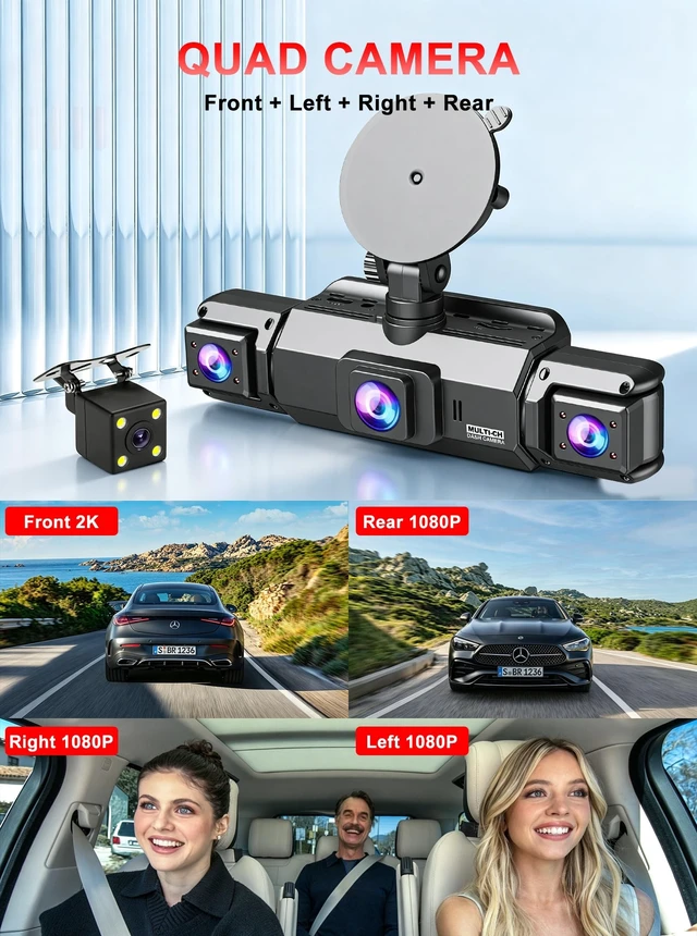 Alt view image 3 of 5 - 4 Channel 360 Dash Cam, 2K Front + 1080P Rear/Left/Right, 5GHz WiFi 20MB/s ^^ Free 64GB SD Card, APP Control, Night vision, 170 Wide Angle, WDRG-Sensor,24H Parking Mode, Loop RecordingSupercapacitor