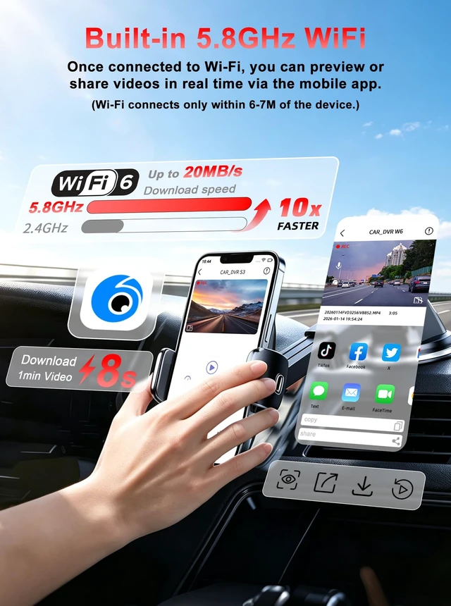 Alt view image 5 of 5 - 4 Channel 360 Dash Cam, 2K Front + 1080P Rear/Left/Right, 5GHz WiFi 20MB/s ^^ Free 64GB SD Card, APP Control, Night vision, 170 Wide Angle, WDRG-Sensor,24H Parking Mode, Loop RecordingSupercapacitor