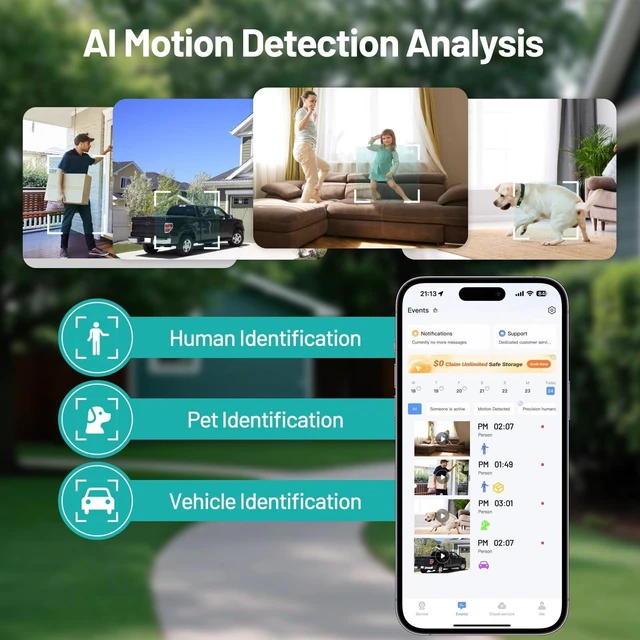 Alt view image 2 of 5 - volmees 2K Window Camera, 5G & 2.4GHz WiFi Indoor Dome Camera for Home Security w/Full Color Night Vision, Real-Time Alerts, Human/Motion Detection, Alexa, 24/7 Recording, Easy Install,Black,Short-1P