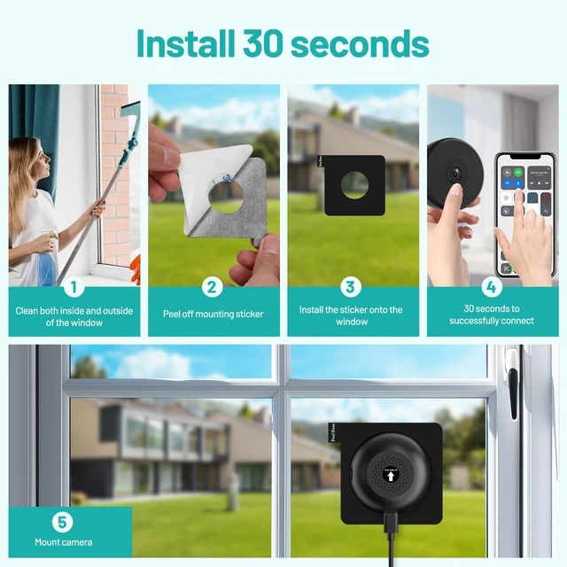 Alt view image 4 of 5 - volmees 2K Window Camera, 5G & 2.4GHz WiFi Indoor Dome Camera for Home Security w/Full Color Night Vision, Real-Time Alerts, Human/Motion Detection, Alexa, 24/7 Recording, Easy Install,Black,Short-1P