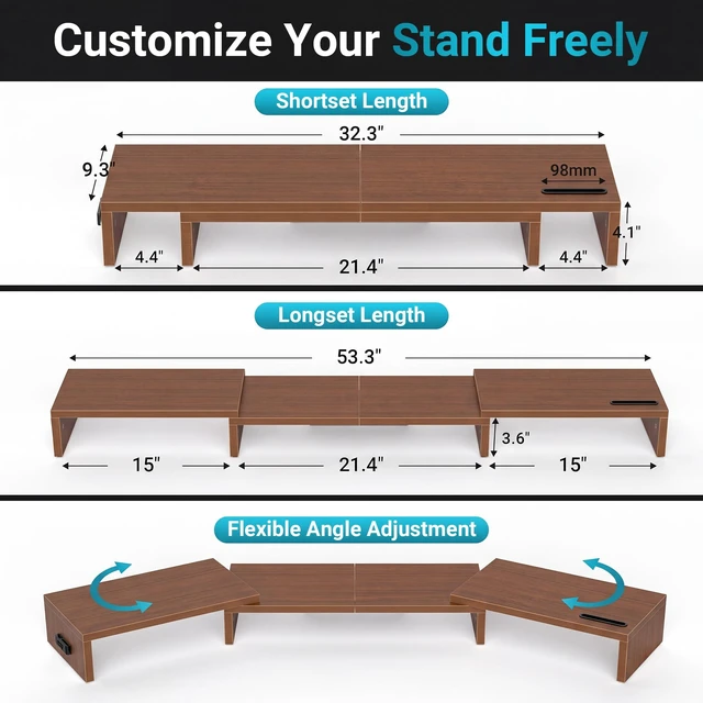 Alt view image 3 of 5 - BONTEC Triple Monitor Stand Riser with Smartphone Holder, Walnut