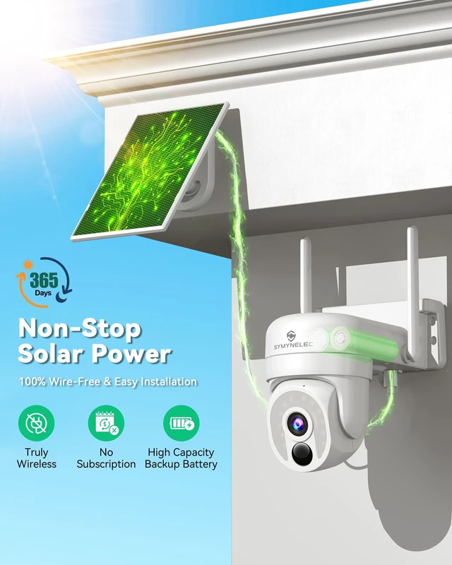 Alt view image 2 of 5 - SYMYNELEC 2.4/5GHz Solar Security Cameras Wireless Outdoor, 100% Wire-Free