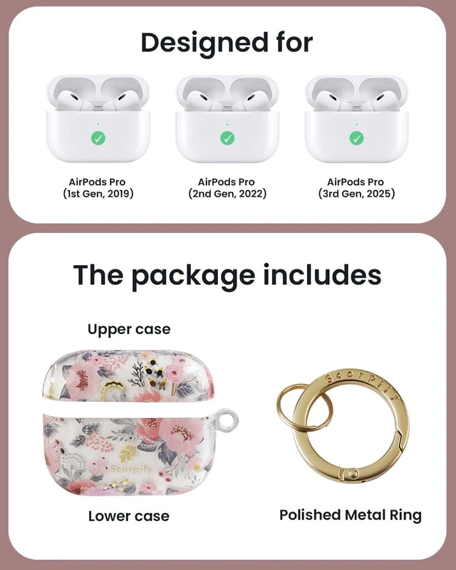 Alt view image 3 of 5 - SCORPIFY for AirPods Pro 3 Case (3rd Generation, 2025) with Keychain, Compatible with Apple AirPod Pro 3, Cute Protective Hard Shell Cover, Wireless Charging Earbuds Case for Women -