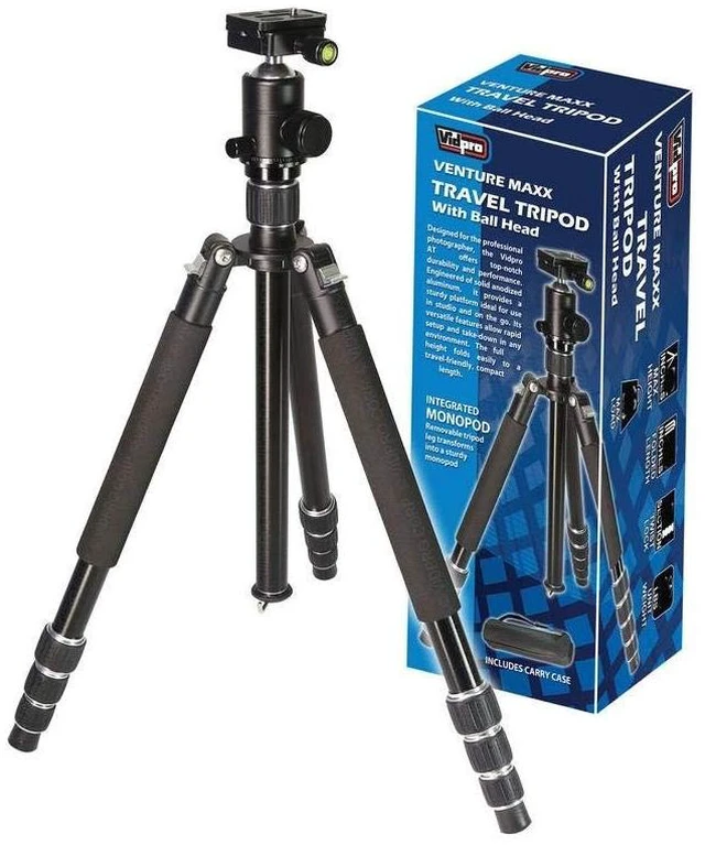 Main image of VidPro AT-72 VentureMaxx 72" Professional 4-Section Twist-Lock Aluminum Travel Tripod with Quick Release Ball Head, 20 lbs Capacity