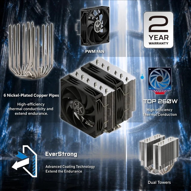 Alt view image 2 of 5 - KINGCOOL CRYO Titan SE 120mm Dual-Tower CPU Air Cooler 260W TDP PC Cooler
