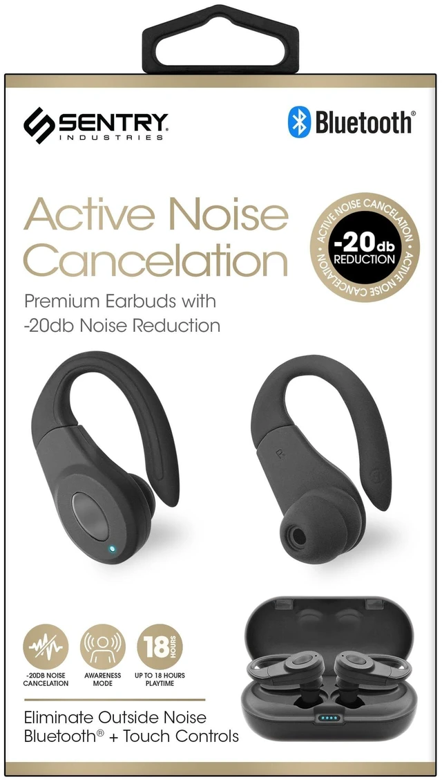 Main image of SENTRY Active Noise Canceling Wirelss Hook Earbuds Black