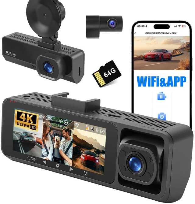 Main image of 4K Dash Cam Front, Rear and Inside with 5.8GHz WiFi, 3.16" IPS Screen