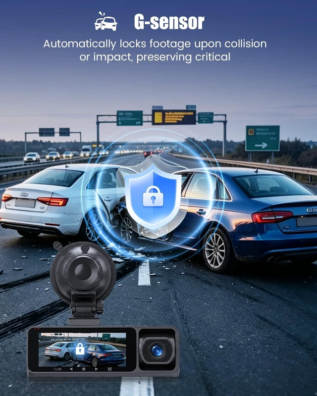 Alt view image 5 of 5 - 4K Dash Cam Front, Rear and Inside with 5.8GHz WiFi, 3.16" IPS Screen