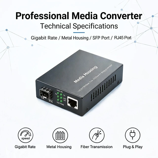 Alt view image 5 of 5 - A Pair of Gigabit Fiber Media Converter with 2 Packs Gigabit SFP LC Modules 20KM Single-Mode, 1.25G/s Fiber to Ethernet Converter, Gigabit SFP to RJ45 10/100/1000M, SMF, 1310nm