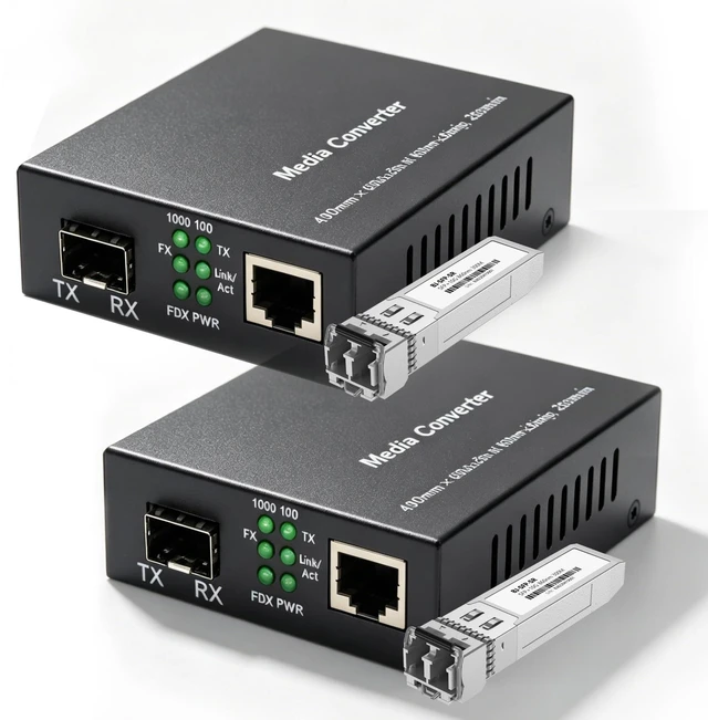 Main image of A Pair of Gigabit Fiber Media Converter with 2 Packs Gigabit SFP LC Modules 20KM Single-Mode, 1.25G/s Fiber to Ethernet Converter, Gigabit SFP to RJ45 10/100/1000M, SMF, 1310nm