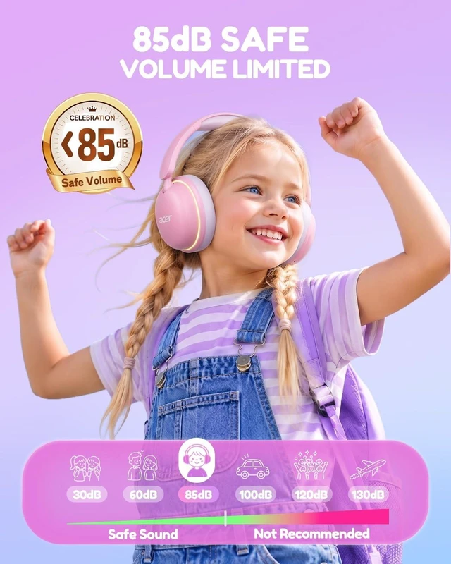 Alt view image 3 of 5 - Acer OHR727 Kids Bluetooth Headphones Travel, OverEar Comfort Design
